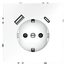 Изображение Розетка встраиваемая VOLTUM S70 с заземлением и защитными шторками 16А с USB A+С (белый матовый)